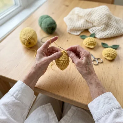 Lemon and Leaf Filet Curtain Panel Crochet Pattern step 1 - construction progress