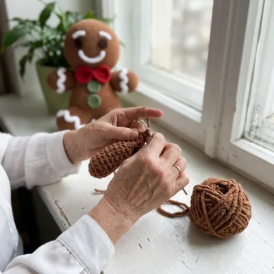 Gingerbread Man Pillow Amigurumi Crochet Pattern step 1 - construction progress