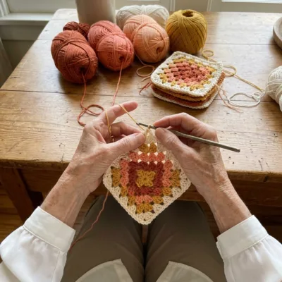 Sunset Ombre Granny Square Bed Cover Crochet Pattern step 1 - construction progress