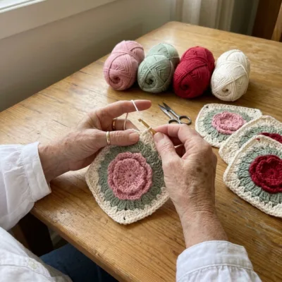Vintage Rose Patchwork Bed Cover Crochet Pattern step 1 - construction progress
