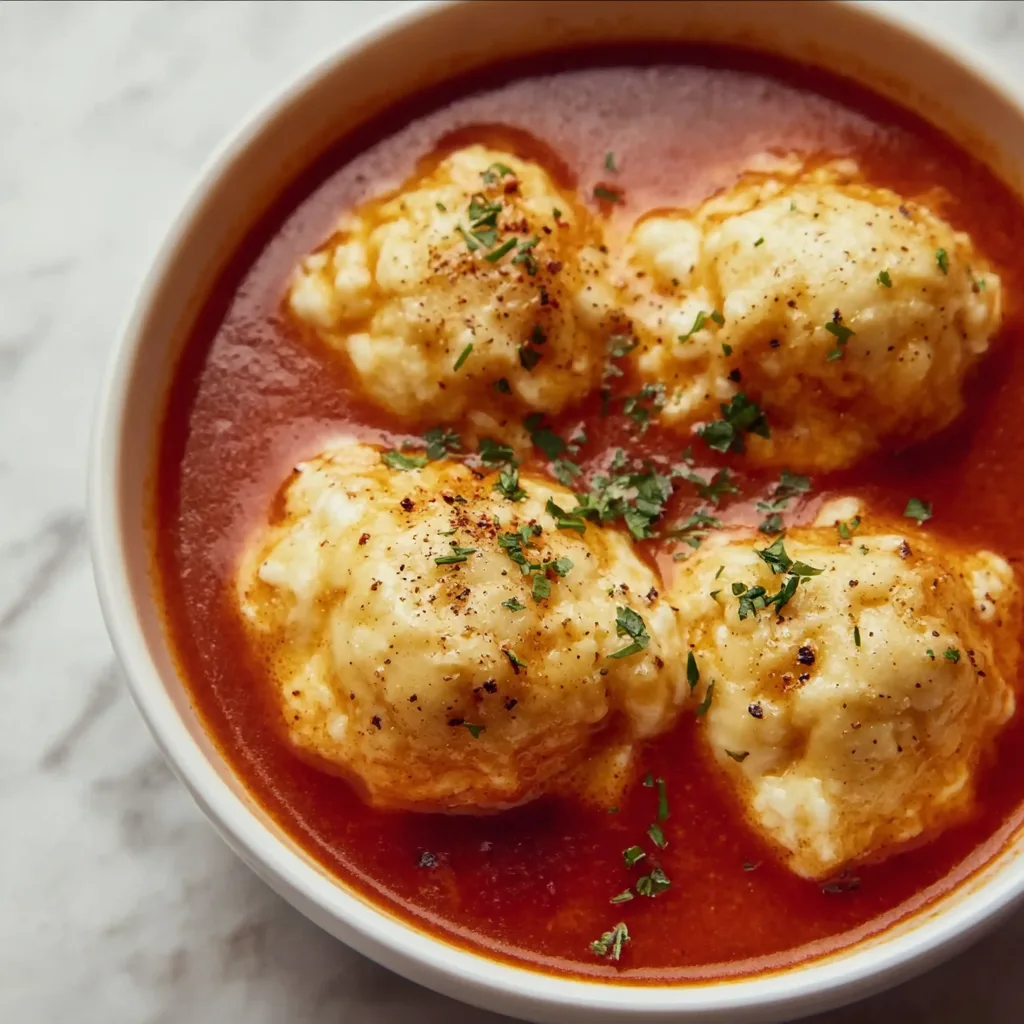 Tomato Basil Soup with Cheddar Dumplings