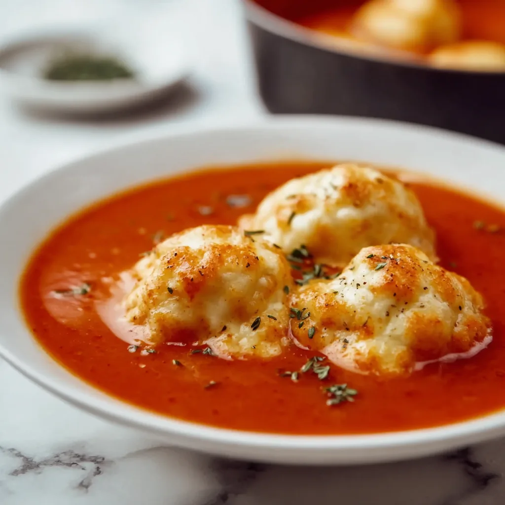 Tomato Basil Soup with Cheddar Dumplings