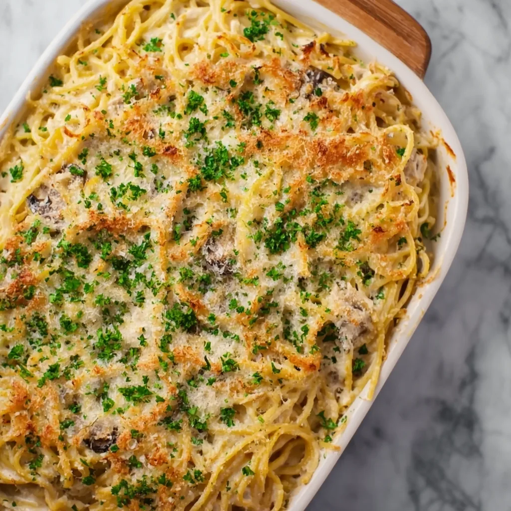 Cheesy Leftover Turkey Tetrazzini Bake