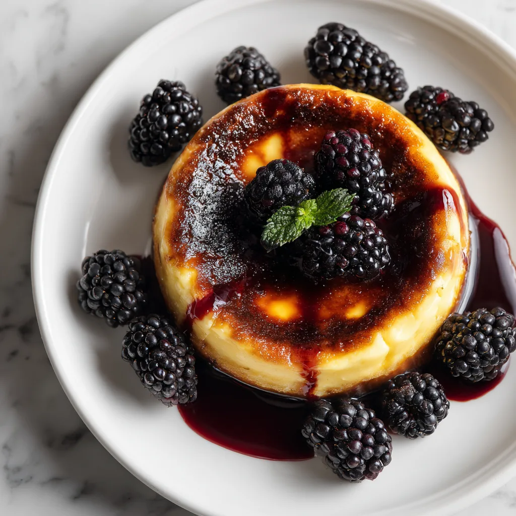 Earl Grey Basque Cheesecake with Blackberry Sauce