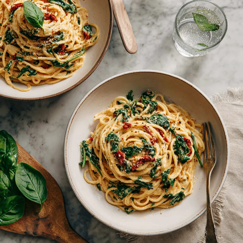 20-Minute Sun-Dried Tomato Spinach Spaghetti