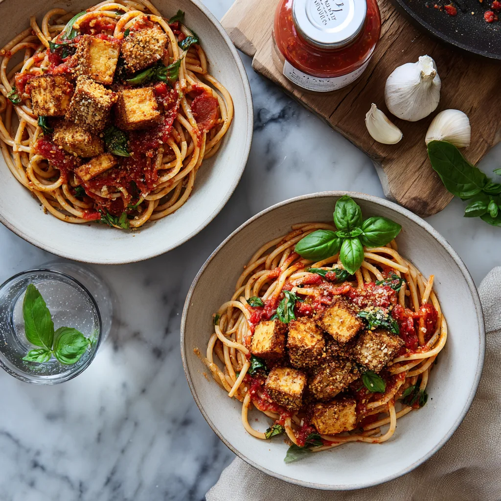 Creamy Sun-Dried Tomato Pasta with Crispy Tofu