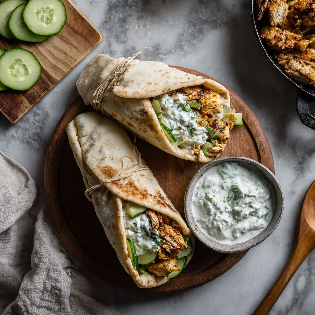 Lemon-Oregano Chicken Gyros with Feta Tzatziki